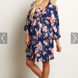 Navy floral Delivery/Nursing Robe